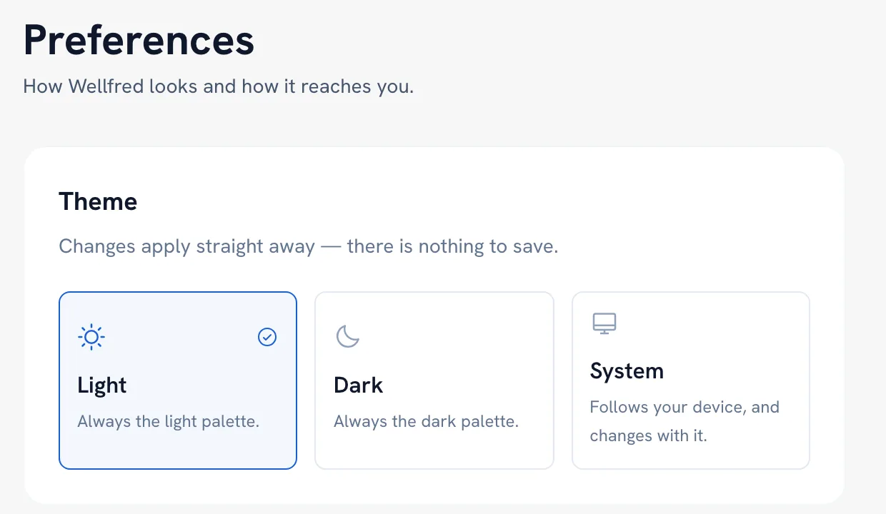 The Theme options in Settings