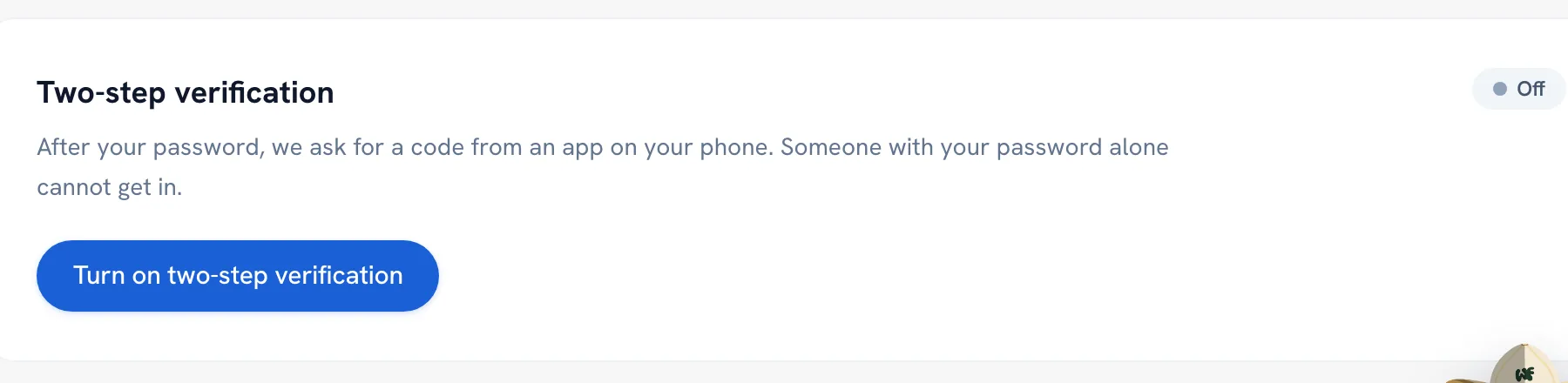 Two-step verification with the button to turn it on