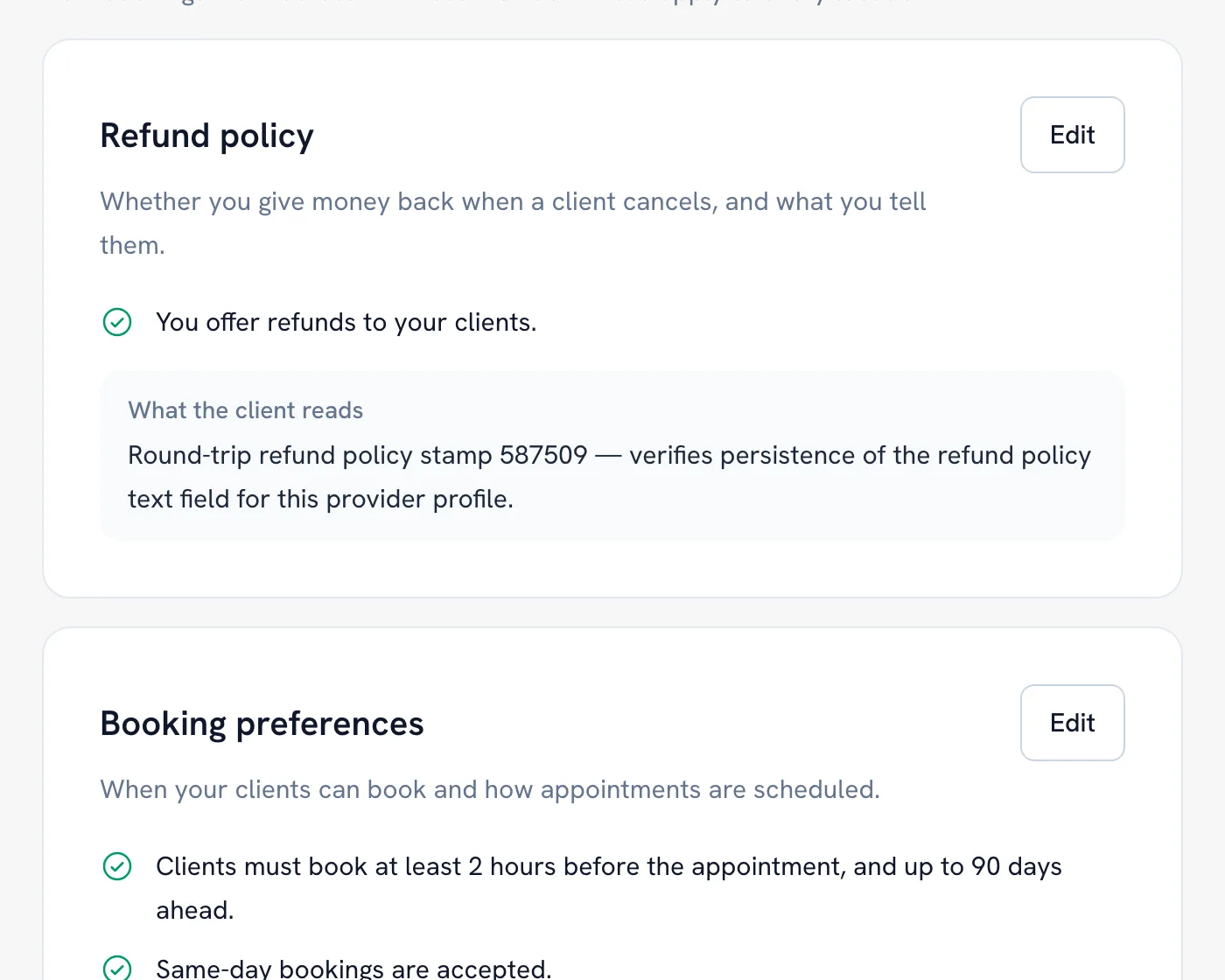 Booking rules with the Refund policy and Booking preferences cards
