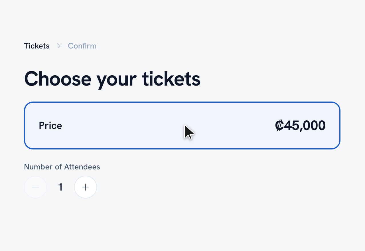 The Choose your tickets step with ticket tiers