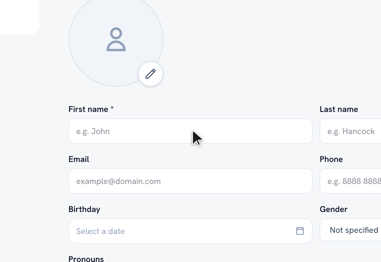 The new client profile form