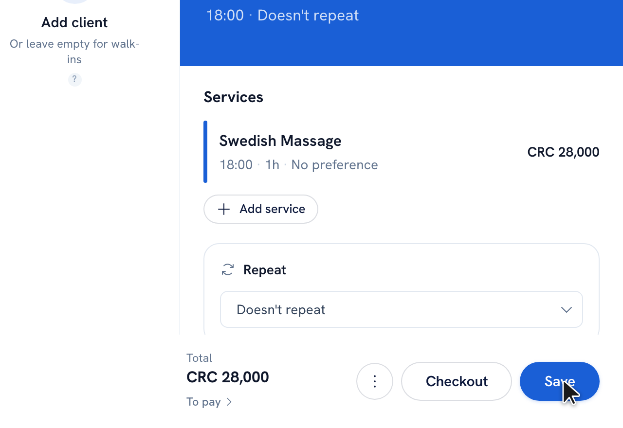The appointment summary with the Save button