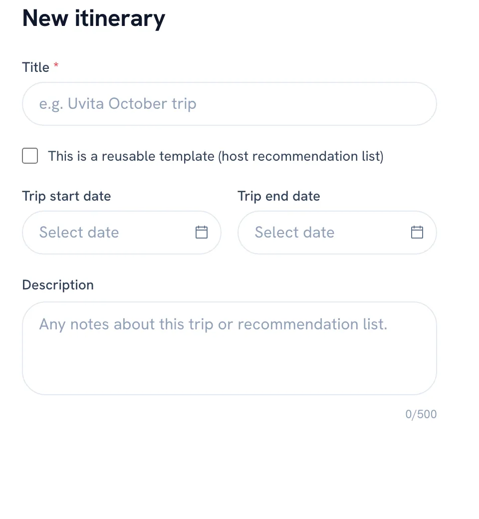 The New itinerary form